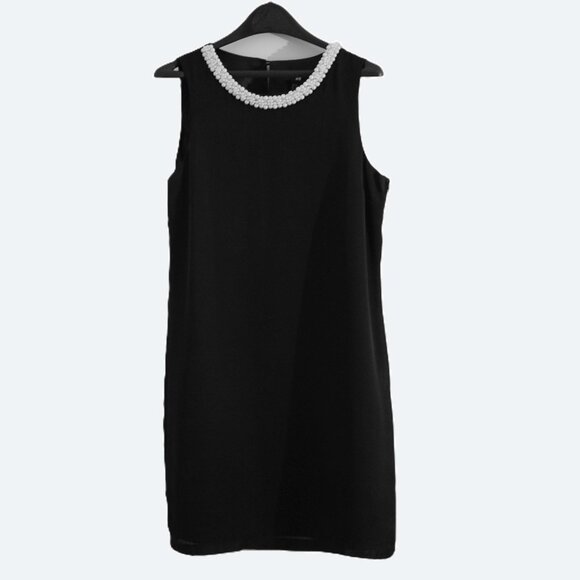 H&M Black Cocktail Dress Pearl Neckline Size 10 Little Black Dress - Picture 1 of 9